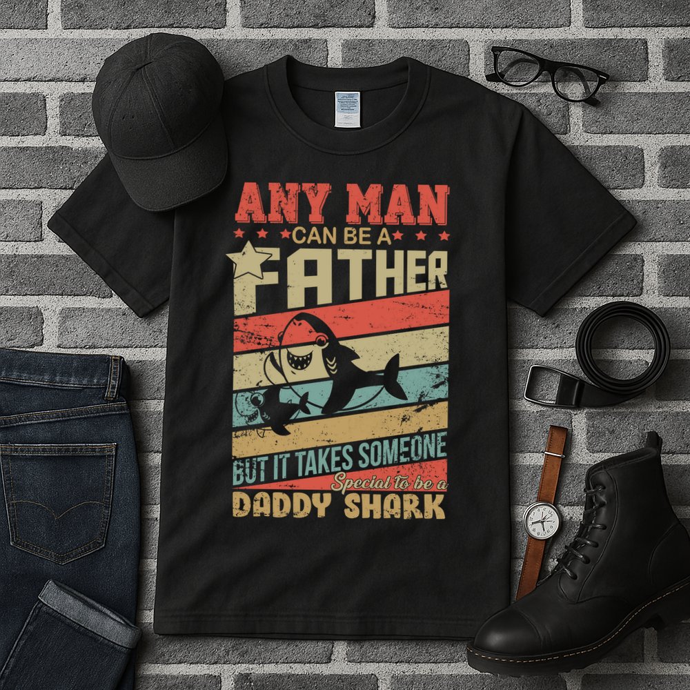 Any Man Can Be A Father Daddy Shark Tall T-Shirt