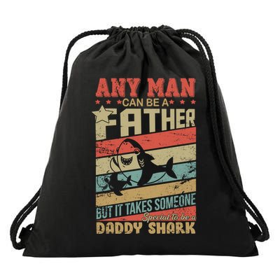 Any Man Can Be A Father Daddy Shark Drawstring Bag