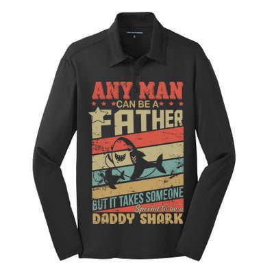 Any Man Can Be A Father Daddy Shark Silk Touch Performance Long Sleeve Polo