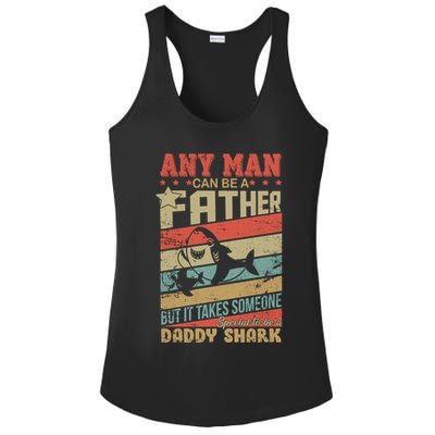 Any Man Can Be A Father Daddy Shark Ladies PosiCharge Competitor Racerback Tank