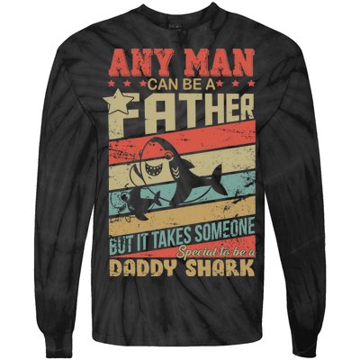 Any Man Can Be A Father Daddy Shark Tie-Dye Long Sleeve Shirt