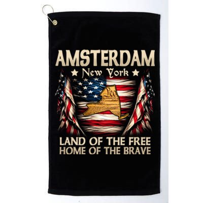 Amsterdam New York Usa Flag 4th Of July Gift Platinum Collection Golf Towel