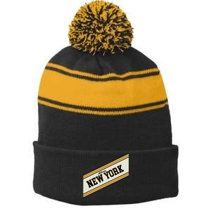 Albany New York Varsity Logo Stripe Pom Pom Beanie