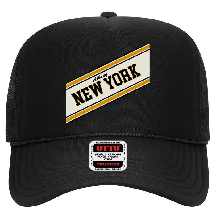 Albany New York Varsity Logo High Crown Mesh Back Trucker Hat