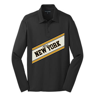 Albany New York Varsity Logo Silk Touch Performance Long Sleeve Polo