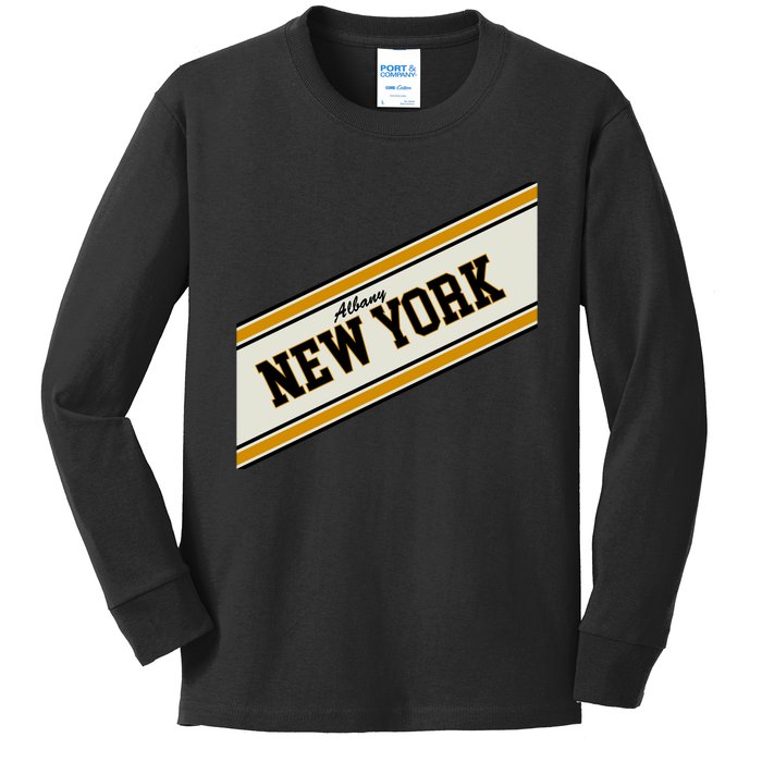 Albany New York Varsity Logo Kids Long Sleeve Shirt