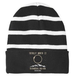 Adirondacks New York 2024 Total Solar Eclipse Striped Beanie with Solid Band