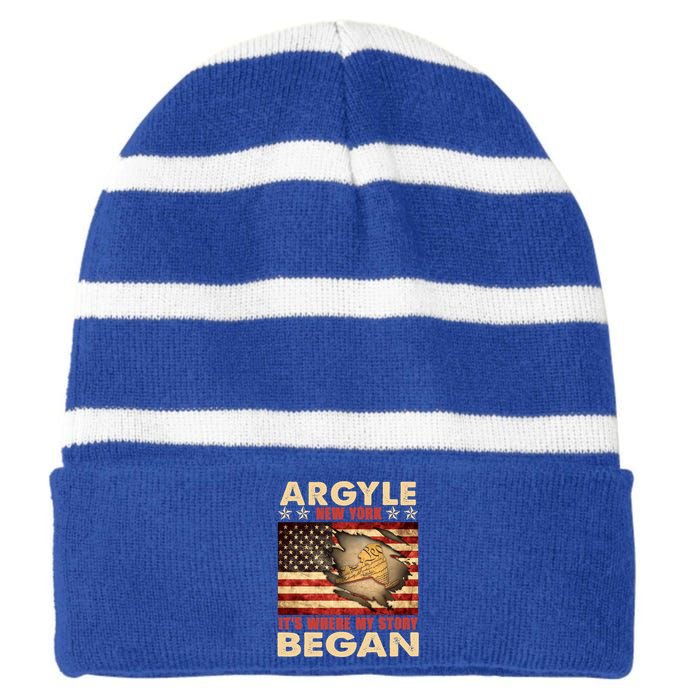 Argyle New York Usa Flag Independence Day Meaningful Gift Striped Beanie with Solid Band