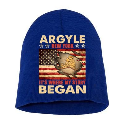 Argyle New York Usa Flag Independence Day Meaningful Gift Short Acrylic Beanie