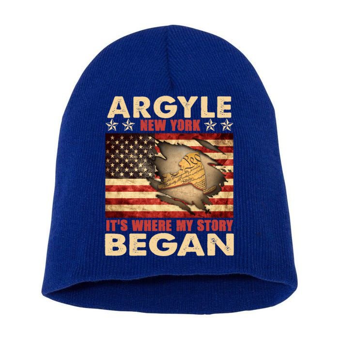 Argyle New York Usa Flag Independence Day Meaningful Gift Short Acrylic Beanie