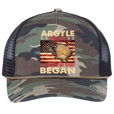 Argyle New York Usa Flag Independence Day Meaningful Gift Retro Rope Trucker Hat Cap