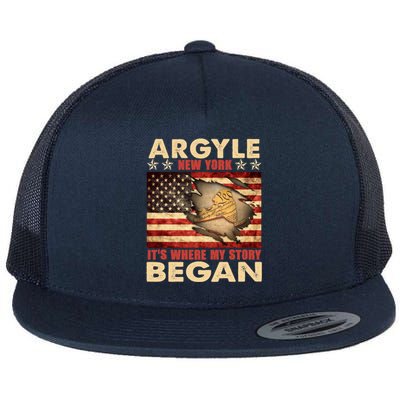 Argyle New York Usa Flag Independence Day Meaningful Gift Flat Bill Trucker Hat