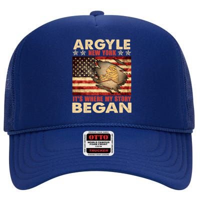 Argyle New York Usa Flag Independence Day Meaningful Gift High Crown Mesh Back Trucker Hat