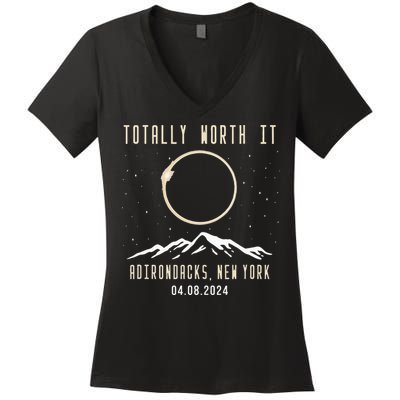 Adirondacks New York 2024 Total Solar Eclipse Women's V-Neck T-Shirt