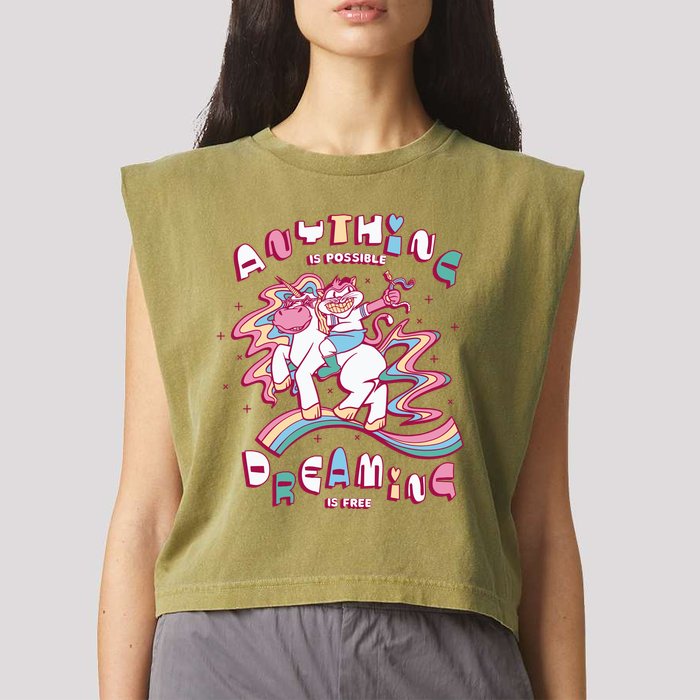 Anything Is Possible Dreaming Is Free Garment-Dyed Women's Muscle Tee