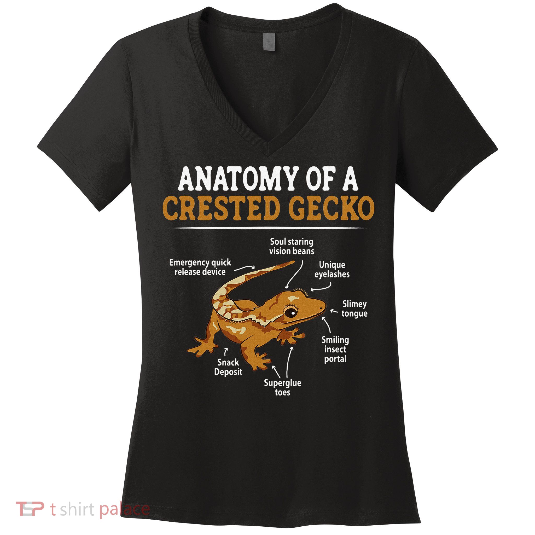 Anatomy Of A Crested Gecko Eyelash Lizard Herpetologist Women's V-Neck T-Shirt