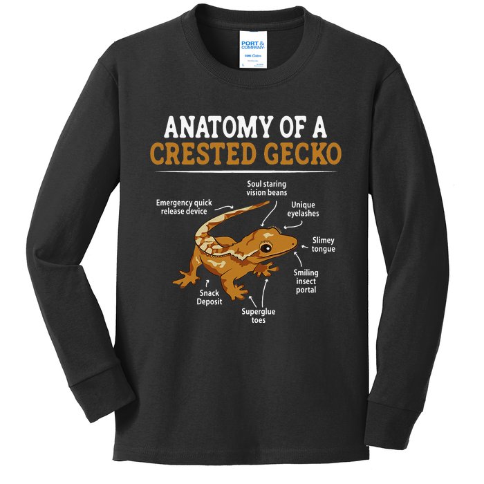 Anatomy Of A Crested Gecko Eyelash Lizard Herpetologist Kids Long Sleeve Shirt