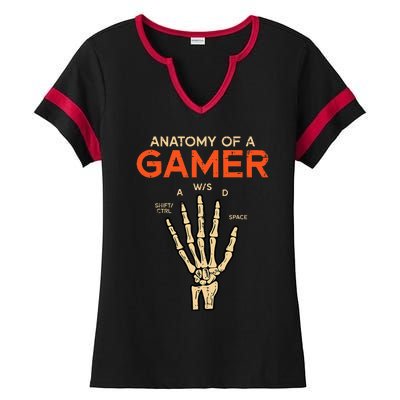 Anatomy Of A Gamer Skeleton Hand Funny Ladies Halftime Notch Neck Tee