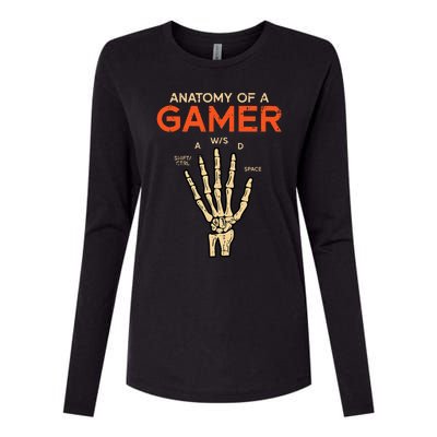 Anatomy Of A Gamer Skeleton Hand Funny Womens Cotton Relaxed Long Sleeve T-Shirt