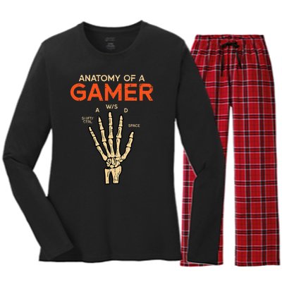 Anatomy Of A Gamer Skeleton Hand Funny Women's Long Sleeve Flannel Pajama Set 