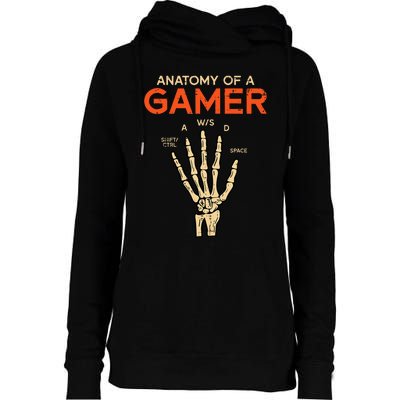 Anatomy Of A Gamer Skeleton Hand Funny Womens Funnel Neck Pullover Hood