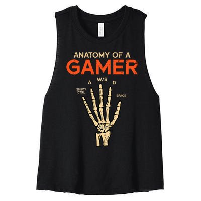 Anatomy Of A Gamer Skeleton Hand Funny Women's Racerback Cropped Tank