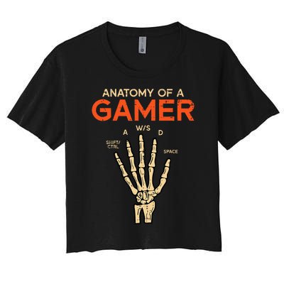 Anatomy Of A Gamer Skeleton Hand Funny Women's Crop Top Tee