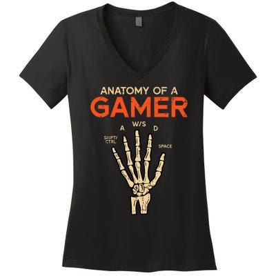 Anatomy Of A Gamer Skeleton Hand Funny Women's V-Neck T-Shirt