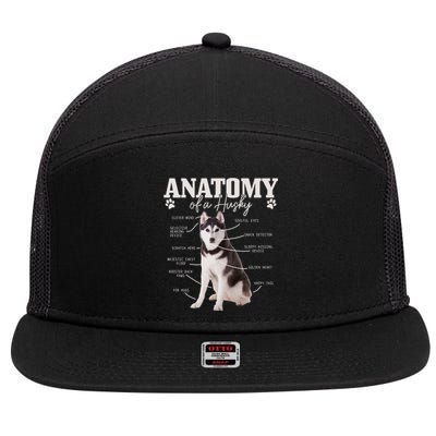 Anatomy Of A Siberian Husky Funny Cute Dog Husky Mom Dad Cute Gift 7 Panel Mesh Trucker Snapback Hat