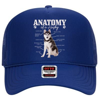 Anatomy Of A Siberian Husky Funny Cute Dog Husky Mom Dad Cute Gift High Crown Mesh Back Trucker Hat