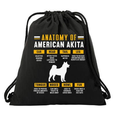 Anatomy Of An American Akita Drawstring Bag