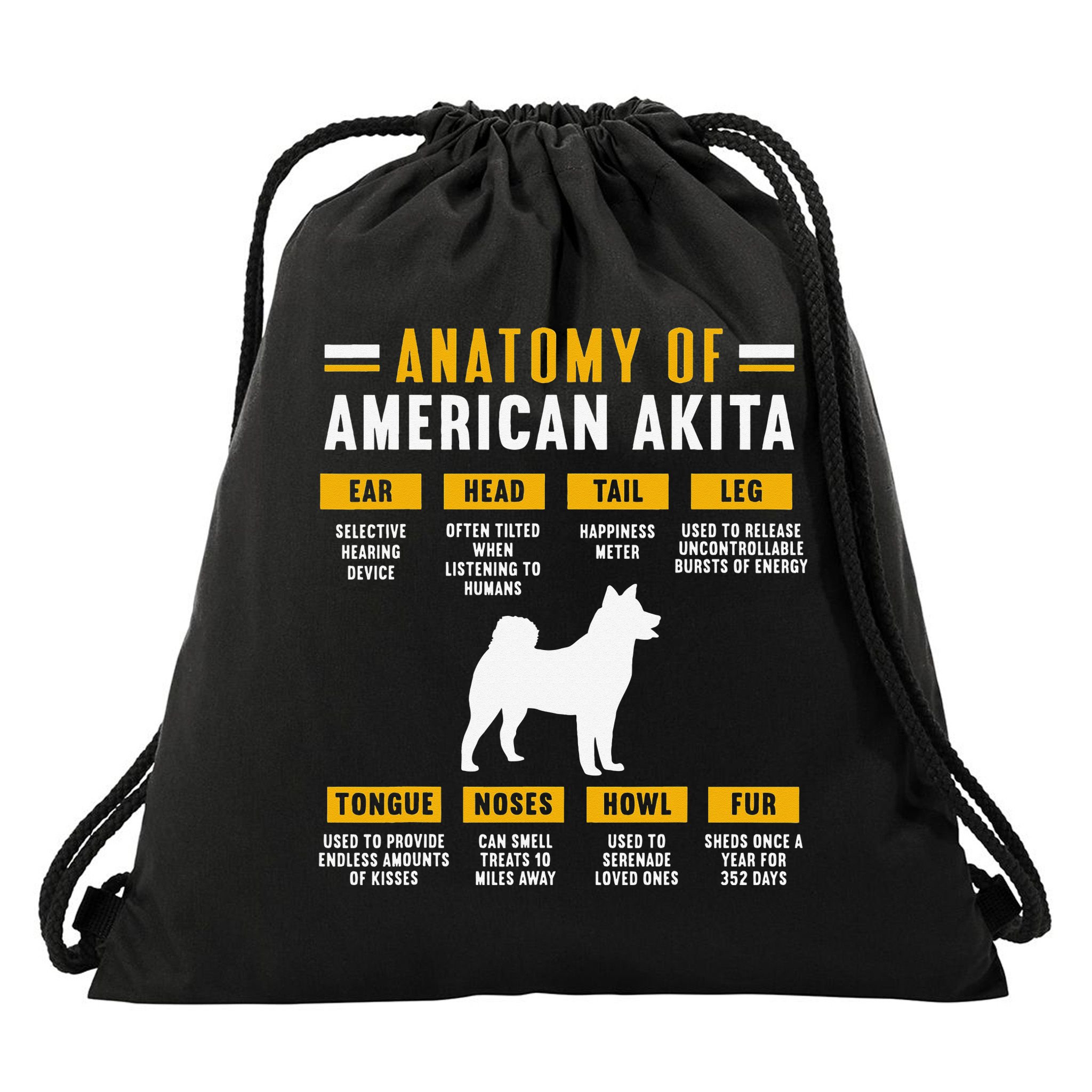 Anatomy Of An American Akita Drawstring Bag
