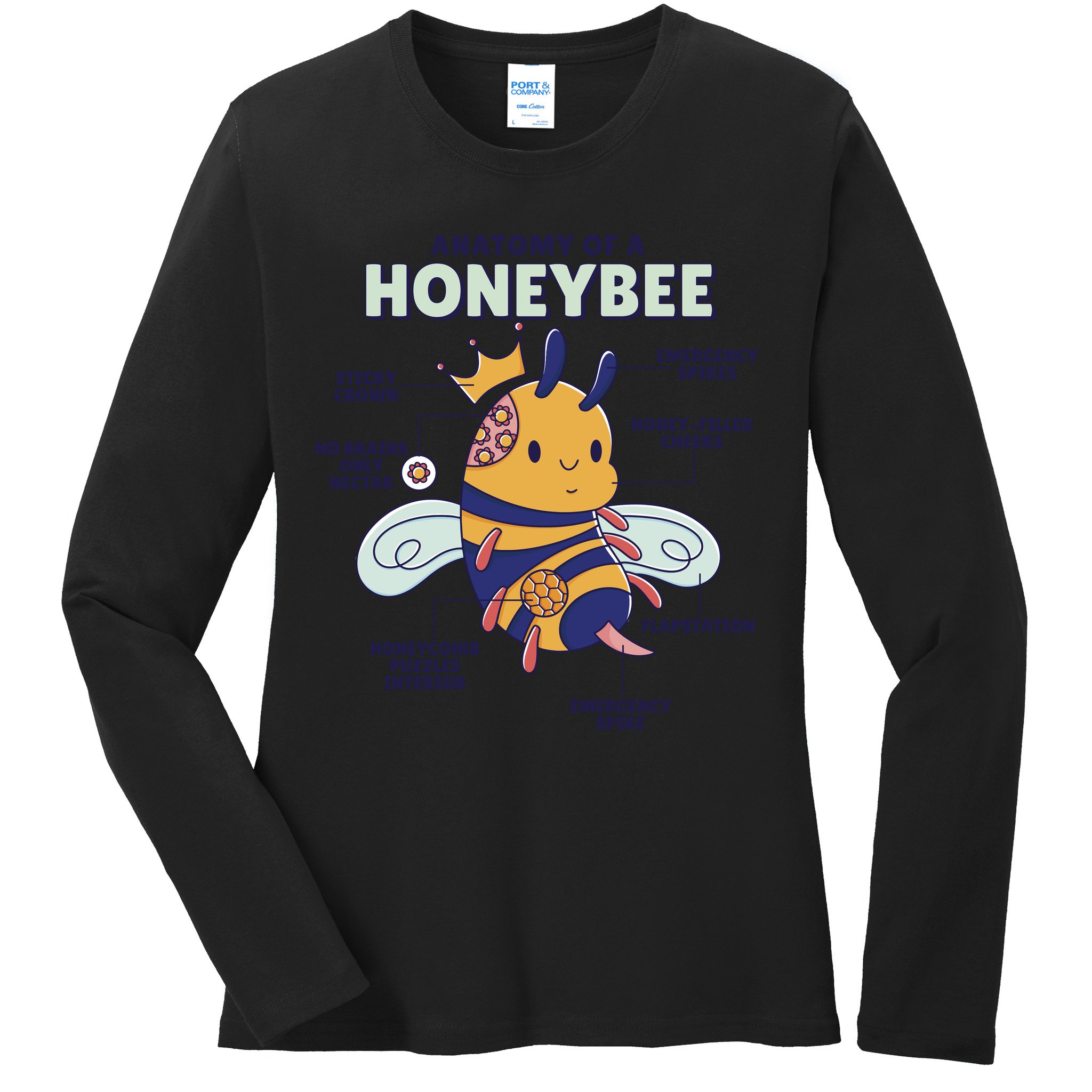 Anatomy Of A Honeybee Bumblebee Ladies Long Sleeve Shirt