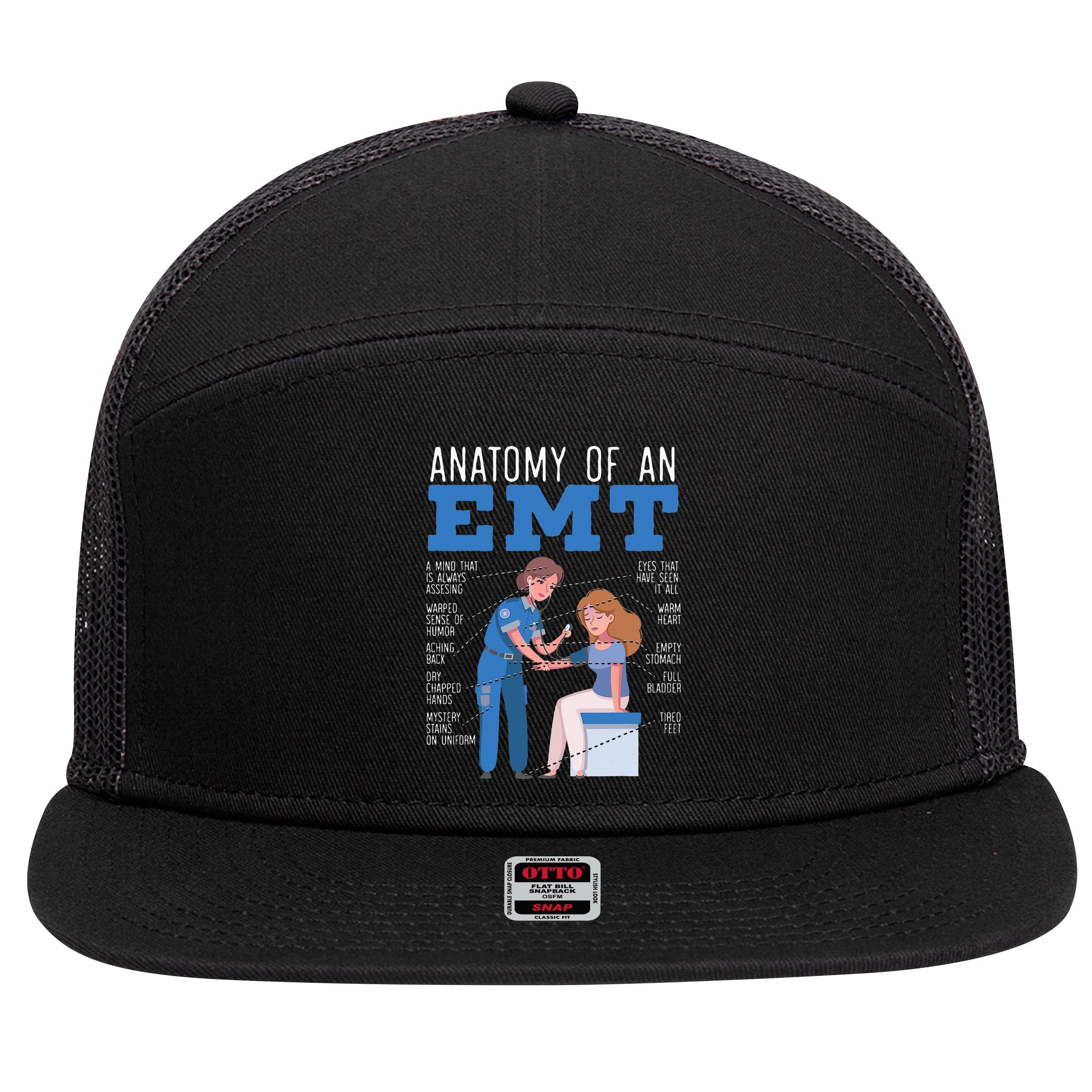 Anatomy Of An EMT Paramedic EMT EMS Health Care 7 Panel Mesh Trucker Snapback Hat