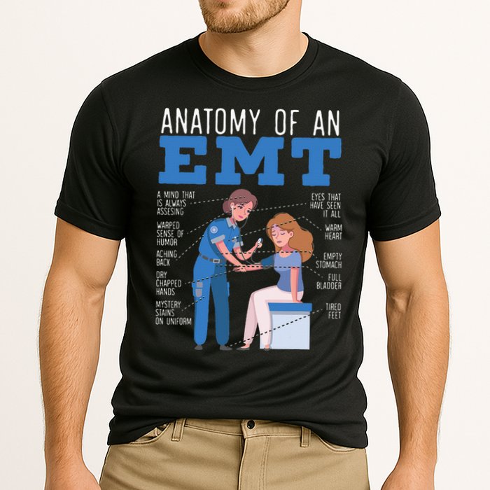 Anatomy Of An EMT Paramedic EMT EMS Health Care Cooling Performance Crew T-Shirt