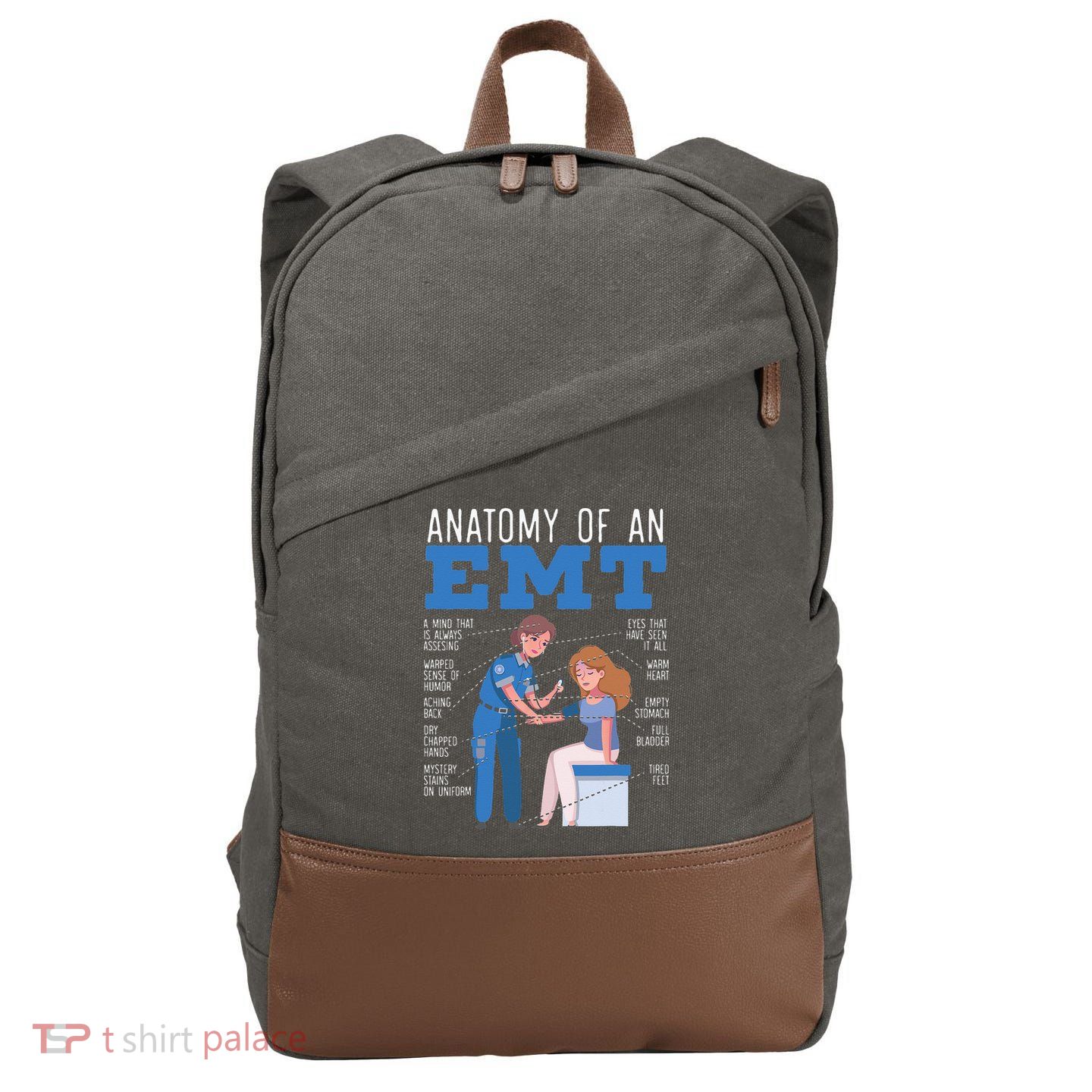 Anatomy Of An EMT Paramedic EMT EMS Health Care Cotton Canvas Backpack