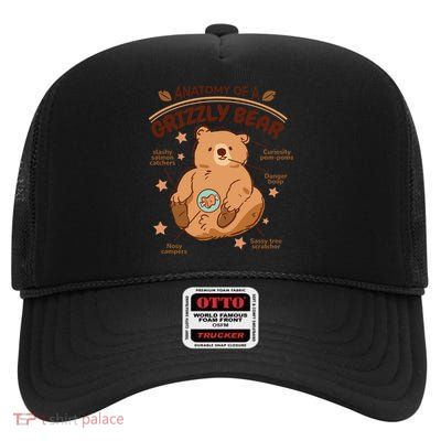 Anatomy Of A Grizzly Bear High Crown Mesh Back Trucker Hat