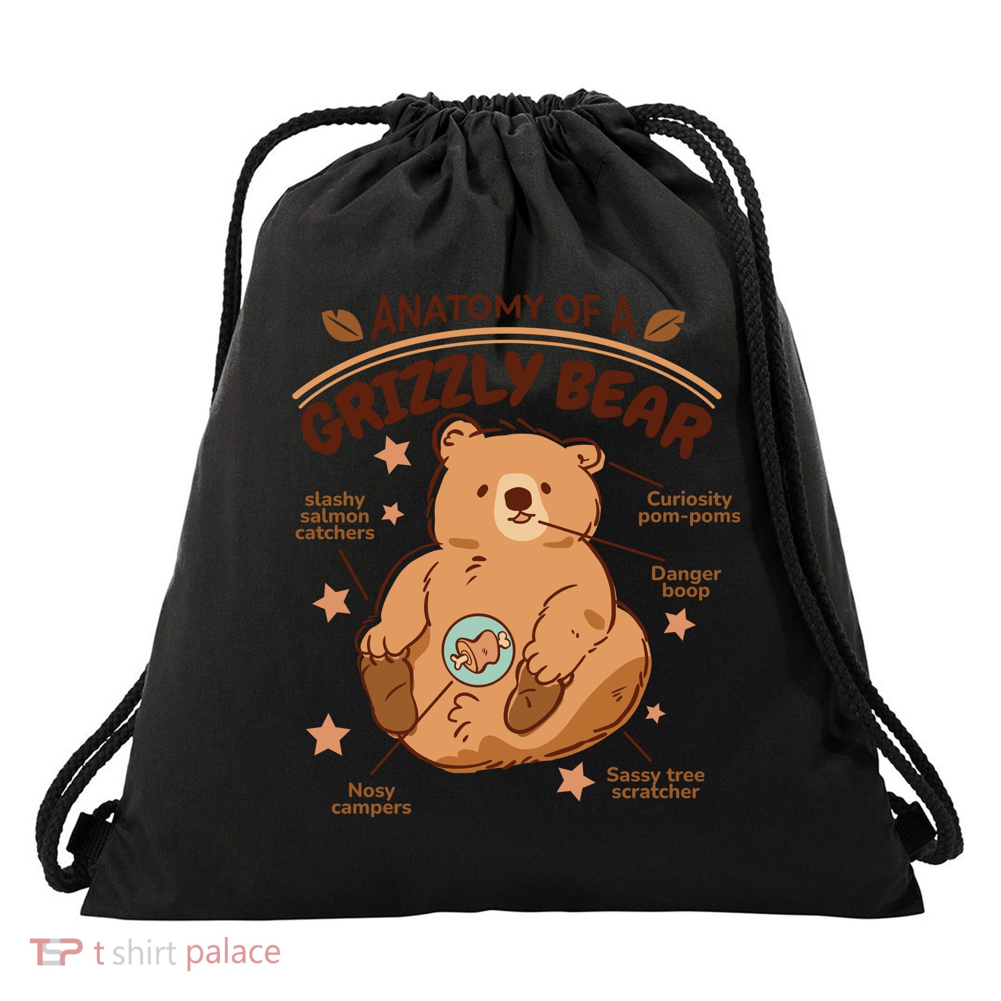 Anatomy Of A Grizzly Bear Drawstring Bag