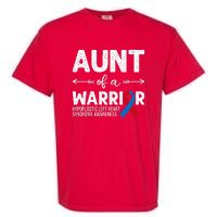 Aunt Of A Warrior Red Blue Ribbon HLHS Awareness Garment-Dyed Heavyweight T-Shirt