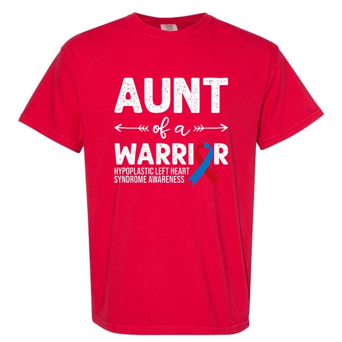 Aunt Of A Warrior Red Blue Ribbon HLHS Awareness Garment-Dyed Heavyweight T-Shirt