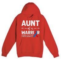 Aunt Of A Warrior Red Blue Ribbon HLHS Awareness Premium Pullover Hoodie