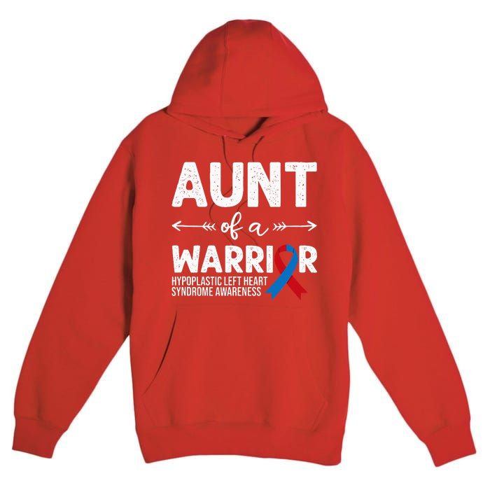 Aunt Of A Warrior Red Blue Ribbon HLHS Awareness Premium Pullover Hoodie