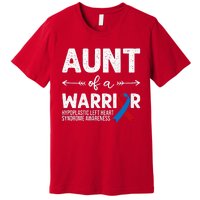 Aunt Of A Warrior Red Blue Ribbon HLHS Awareness Premium T-Shirt