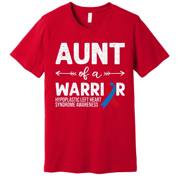 Aunt Of A Warrior Red Blue Ribbon HLHS Awareness Premium T-Shirt