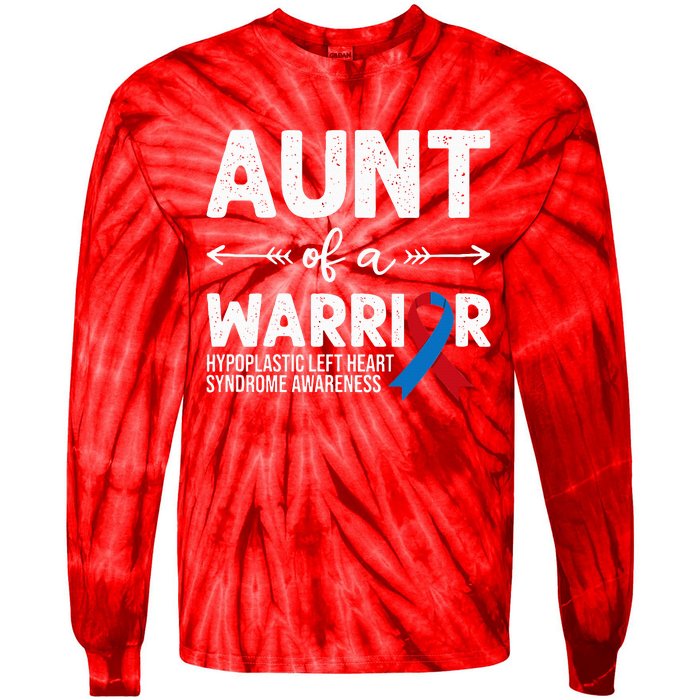 Aunt Of A Warrior Red Blue Ribbon HLHS Awareness Tie-Dye Long Sleeve Shirt