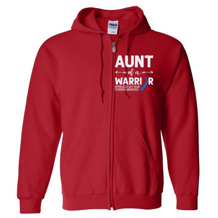 Aunt Of A Warrior Red Blue Ribbon HLHS Awareness Full Zip Hoodie