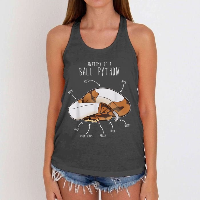 Anatomy Of A Piebald Ball Python Funny Reptile Snake Lover Women's Knotted Racerback Tank