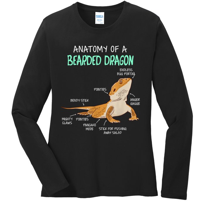 Anatomy Of A Bearded Dragon Bearded Dragon Lizard Pogona Reptile Ladies Long Sleeve Shirt