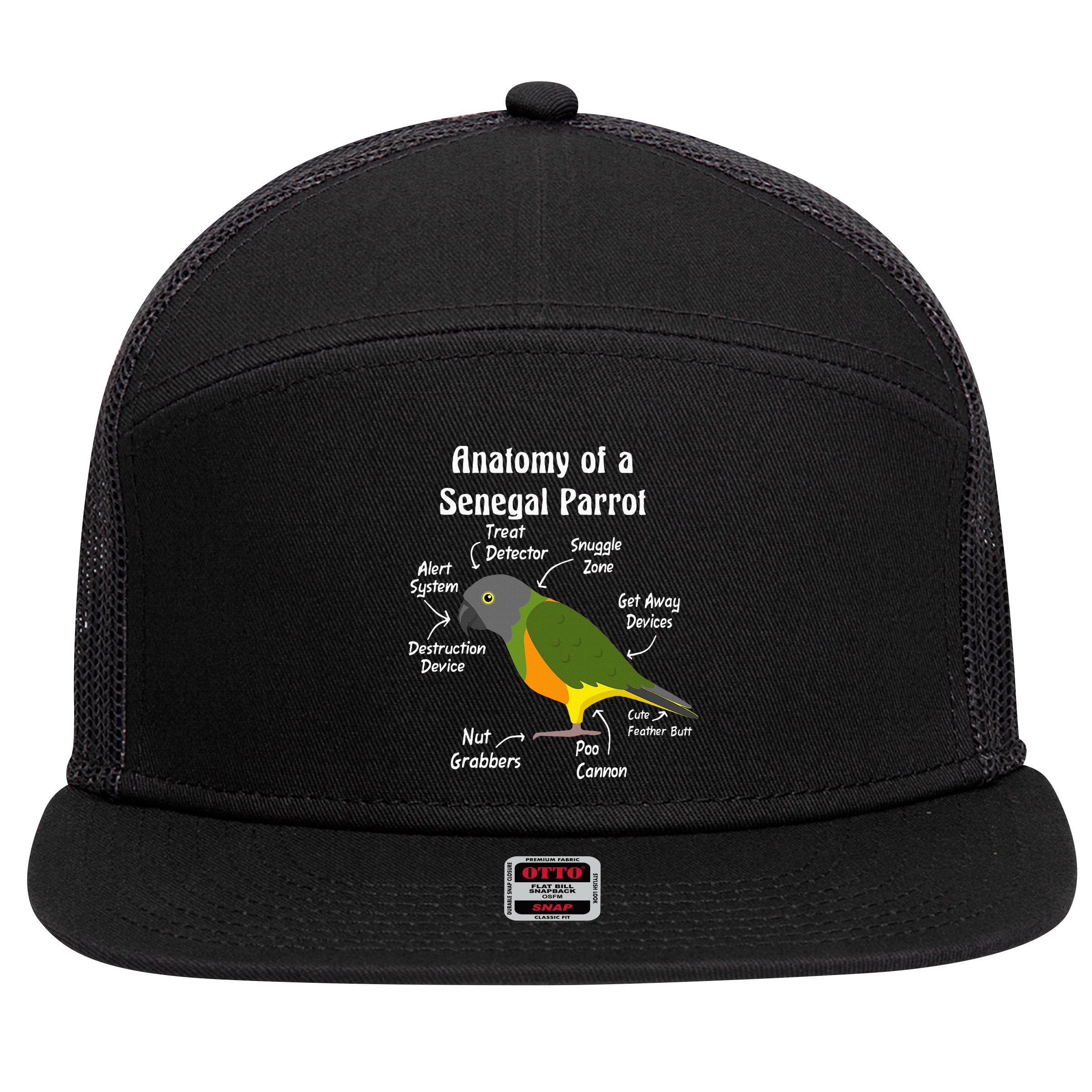Anatomy Of A Senegal Parrot 7 Panel Mesh Trucker Snapback Hat
