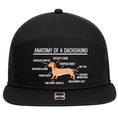 Anatomy Of A Dachshund Funny Gift Cute Funny Dog Puppy 7 Panel Mesh Trucker Snapback Hat